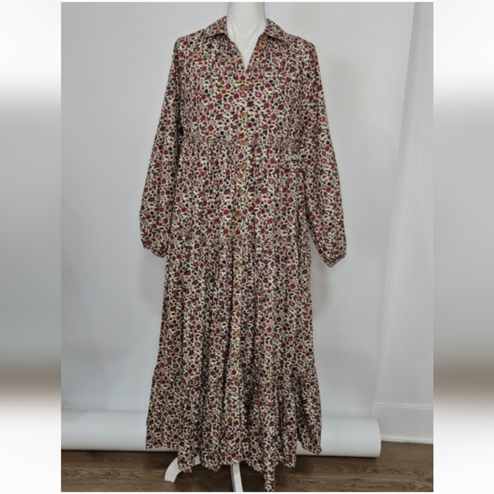 by TiMo Cottagecore Floral Print Tiered Poplin Dress XS